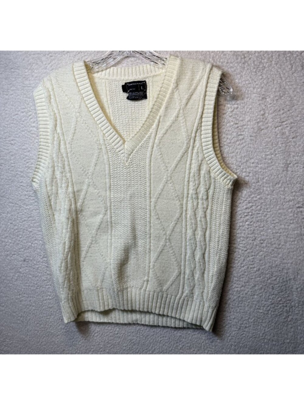 Vintage 60s 70s Jc Penny Towncraft Cream Knit Sweater Vest L Acrylic Mad Men